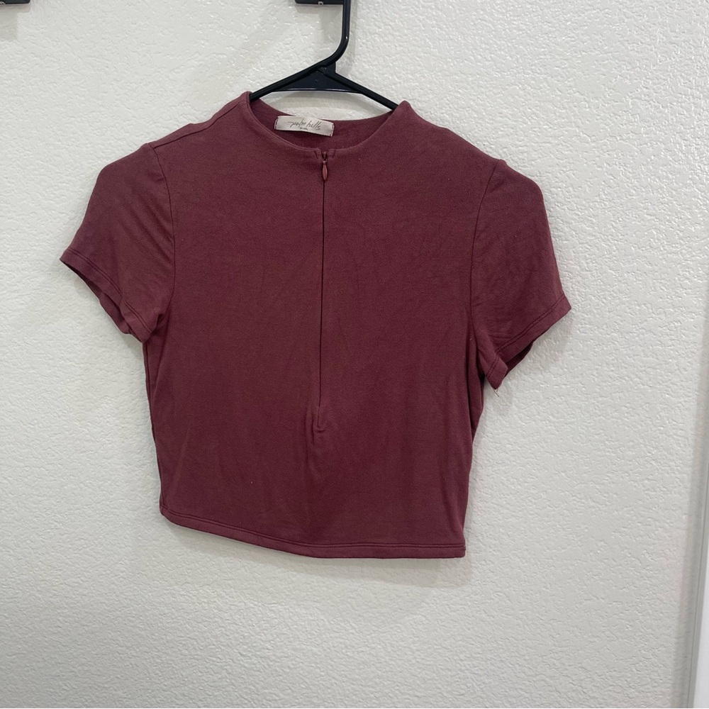 Women's Short Sleeve Burgundy Top